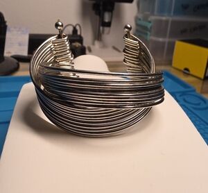 Stacked Multi-Strand Silver Cuff Bracelet for Women